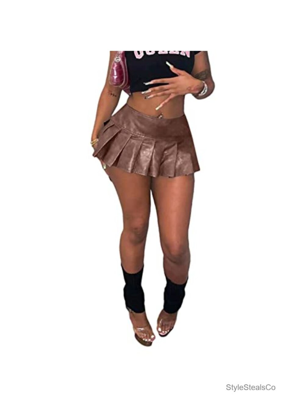 PU Leather Mini Skirt High Waist Pleated Bodycon Clubwear